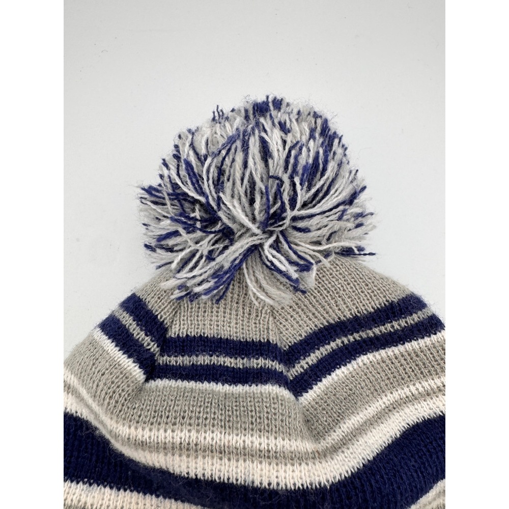 Los Angeles LA Dodgers New Era Knit Pom Beanie Hat Blue Gray Stripe One Size - Picture 3 of 6